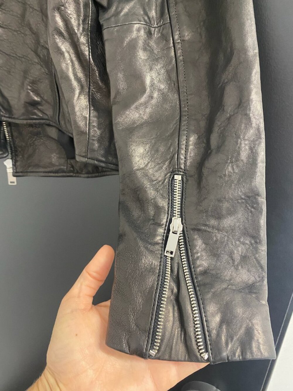 GAP Black Leather Moto Jacket NWT Size Medium $248 Retail - Picture 6 of 8